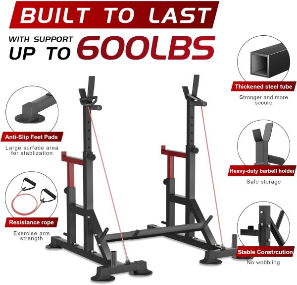 Adjustable Squat Rack, FONBEAR Multi-Function Barbell Rack, 600 LBS Bench - Image 3