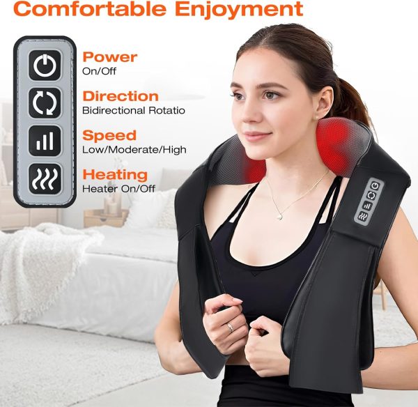 Neck Massager with Heat, Shiatsu Shoulder Massager, Electric Kneading Back - Image 3