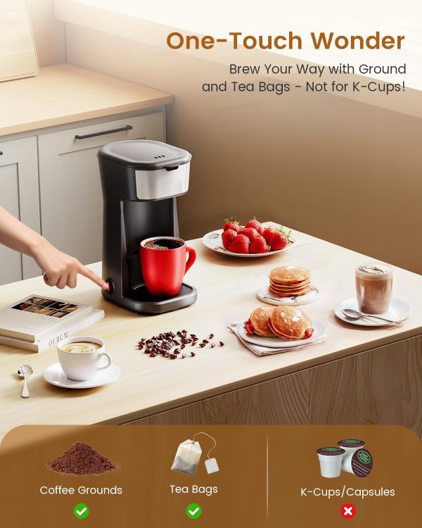 Personal Single Serve Coffee Maker - Quick Brew with Grounds and Tea Bags - Image 2