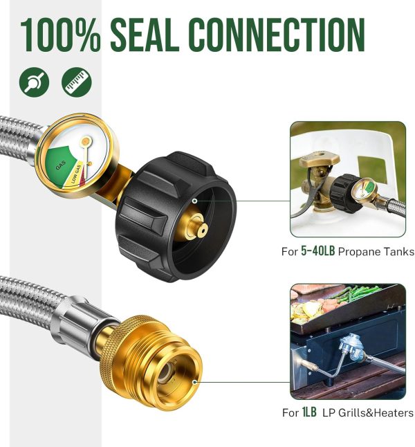 8FT Propane Hose Adapter 1lb to 20lb with Gauge, Propane Tank Adapter Hose - Image 4
