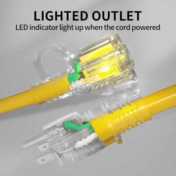 50 ft 12/3 Outdoor Extension Cord Waterproof Heavy Duty with Lighted - Image 2