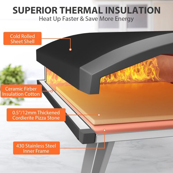 Uniflasy 12" Portable Propane Gas Pizza Oven - 3-Layer Design for Superior - Image 2