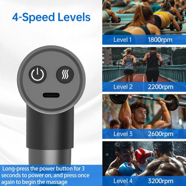 Mini Massage Gun, Percussion Deep Tissues Muscle with Heat, Portable - Image 2