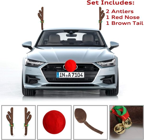 Premium Reindeer Car Kit Antlers, Nose, Tail- Rudolph Set Reindeer - Image 2