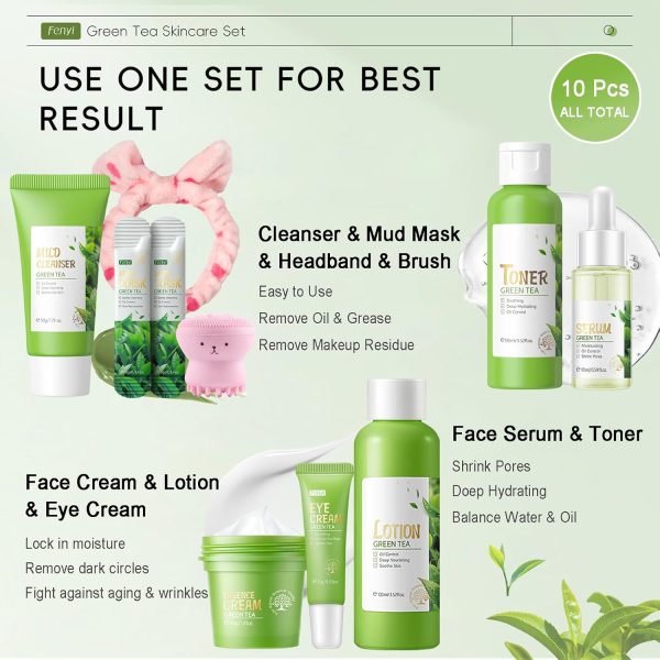 Green Tea Skincare Set, Organic Skin Care Set, Facial Kit for Women/Teenage - Image 3