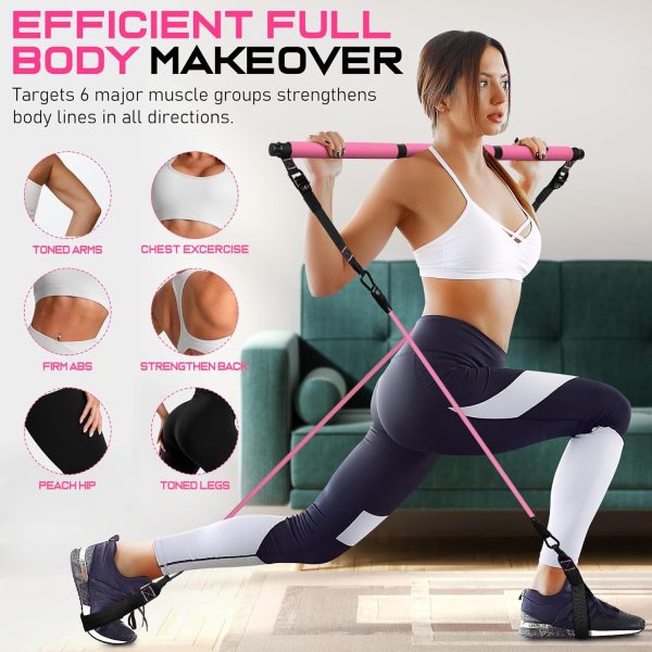 Pilates Bar Kit with Resistance Bands, Multifunctional Pilates Bar for - Image 4