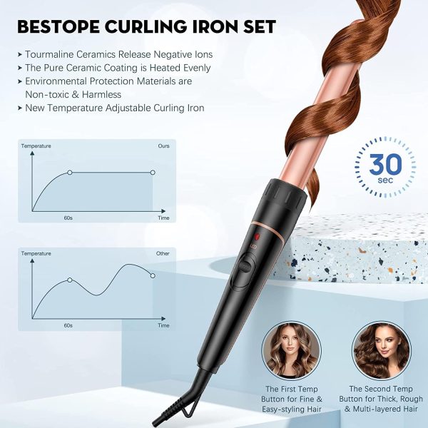 Long Barrel Curling Iron Wand Set, BESTOPE PRO 6 in 1 Curling Wand Set with - Image 4