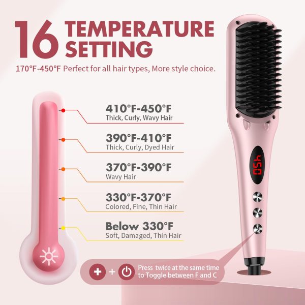 Hair Straightener Brush, MiroPure Ionic Hair Straightening Brush with 16 - Image 3