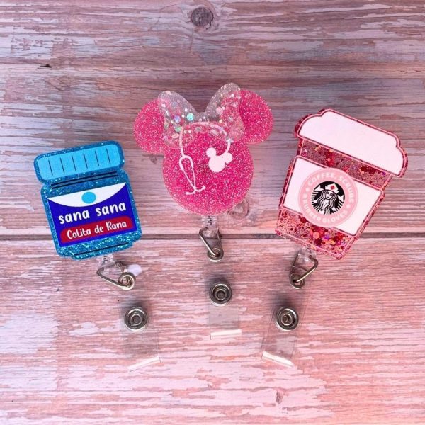 3 PC Nurse Badge Reel Cute Funny Pink Name Tag ID Clip Retractable Holder - Image 4
