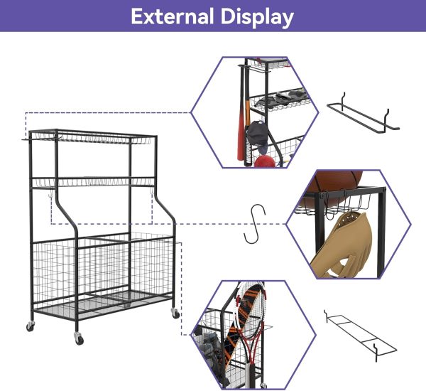 Garage Sports Equipment Organizer, Ball Storage Rack Indoor/Outdoor Rolling - Image 5