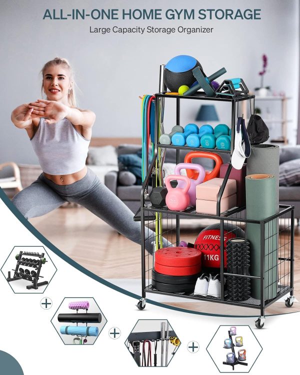 Weight Rack Home Gym Storage, Yoga Mat Storage Rack Workout Equipment - Image 2