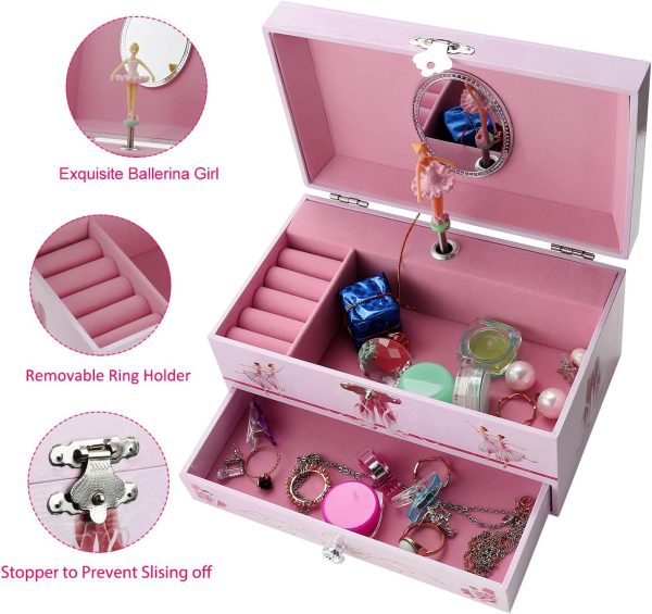 Sweet Musical Jewelry Box with Pullout Drawer and dancing Ballerina Girl - Image 2