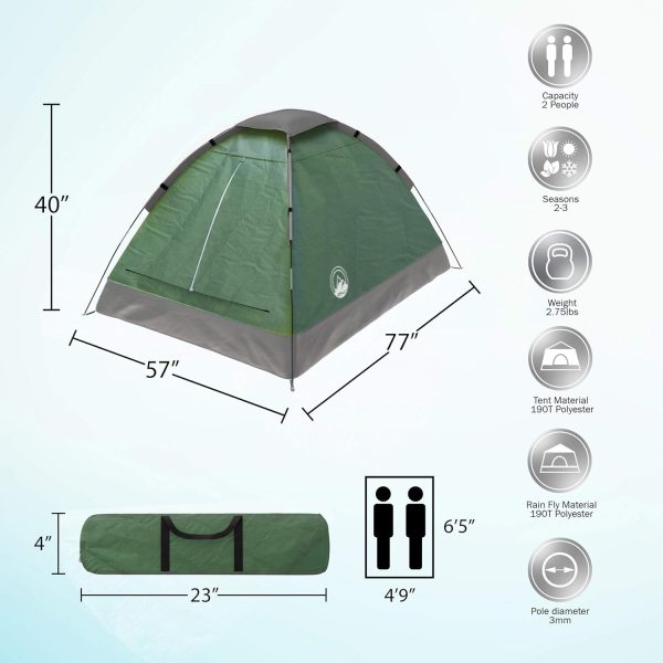 2 Person Camping Tent with Rain Fly and Carrying Bag - Lightweight Outdoor - Image 2