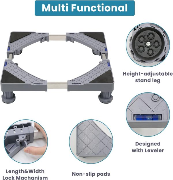 Mini Fridge Stand with 4 Strong Feet Height 4"-5.1" Adjustable Dryer - Image 3