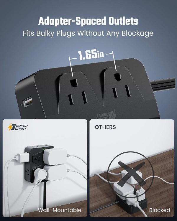 Power Strip with 35W Fast Charging, SUPERDANNY 15Ft Flat Plug Extension - Image 4