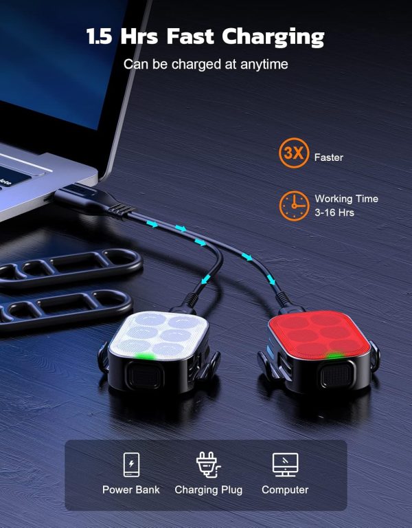 Bike Lights for Night Riding, USB Rechargeable Bike Lights Front and Back, - Image 3