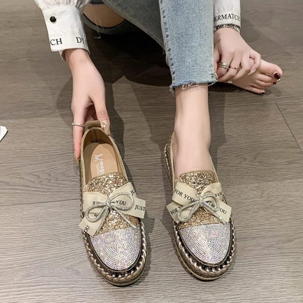 Women's Fashion Rhinestone Slip On Sneakers Casual Comfort Platform Walking - Image 6