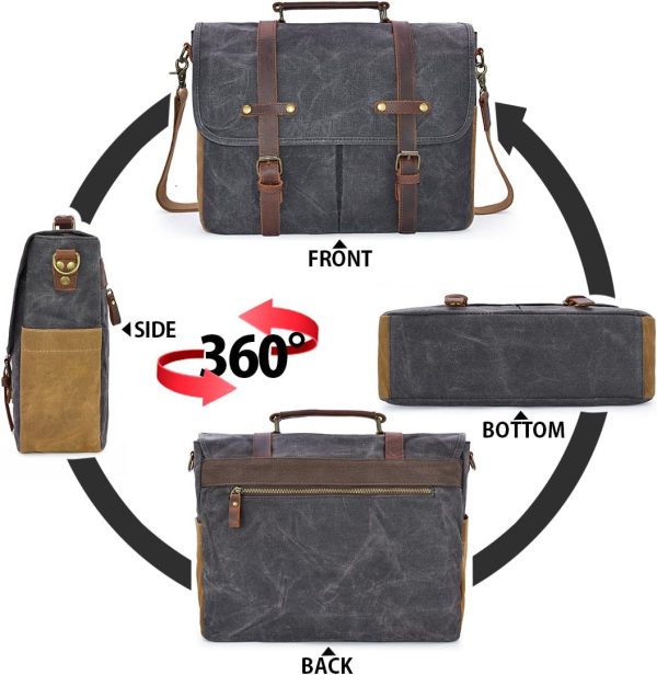 Mens Messenger Bag 15.6 Inch Waterproof Vintage Genuine Leather Waxed - Image 6