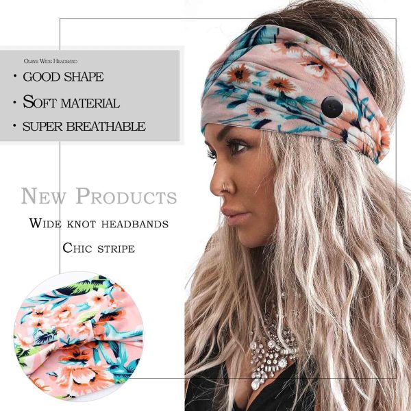 Olbye Nurse Headbands with Buttons for Mask Wide Boho Head Bands Knotted - Image 5