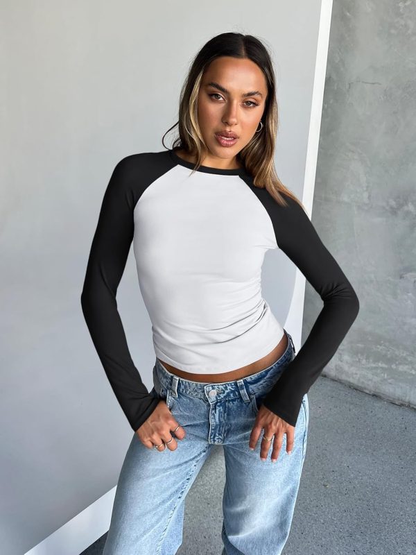 Trendy Queen Women's Long Sleeve Shirts Slim Fit Stretchy Color Block - Image 5