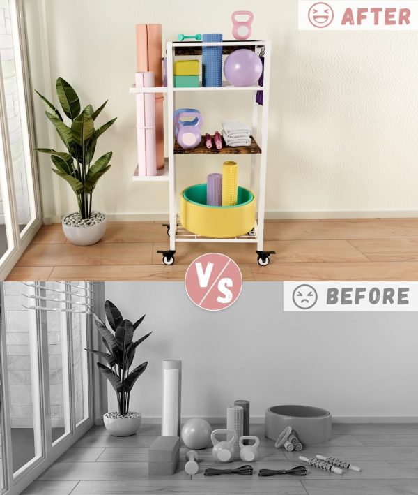 Yoga Mat Storage Rack with Wheels, 3 Tier Home Gym Workout Equipment - Image 2