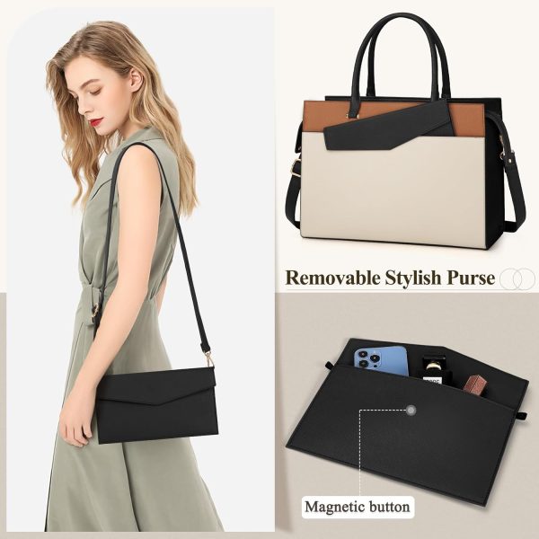 Laptop Bag for Women 15.6 inch Leather Tote Bag 2pcs Set Professional Work - Image 4