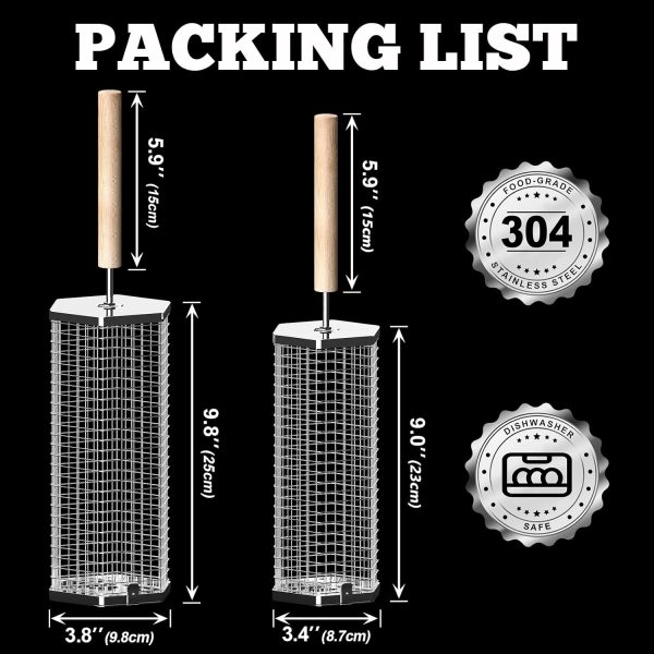 Nesting Grill Baskets (2PCS, 2024), Removable Wooden Handle, 304 Stainless - Image 2