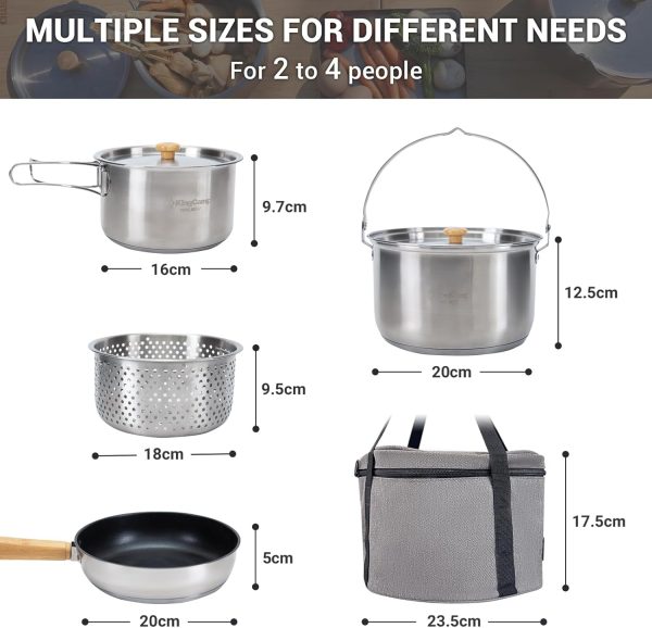 KingCamp Camping Cookware Set 304 Stainless Steel Campfire Cooking Pots Pan - Image 2