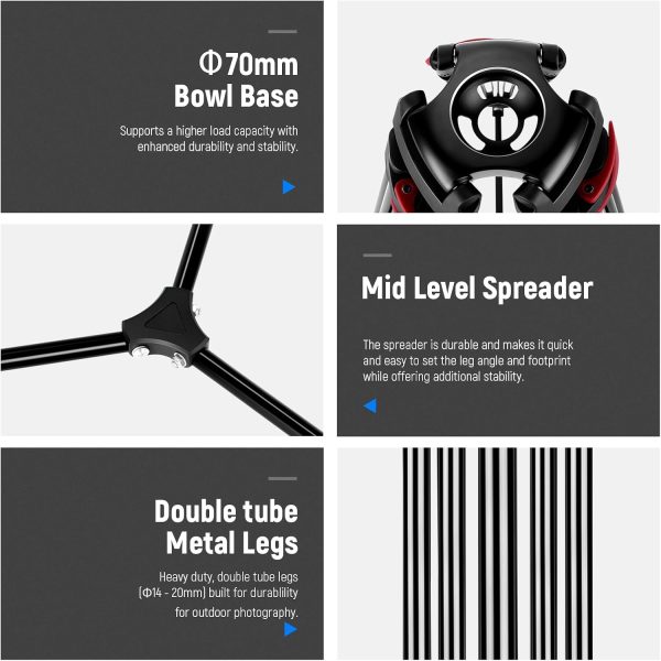 NEEWER 79"/200cm Video Tripod, Heavy Duty Aluminum Alloy Camera Tripod - Image 3