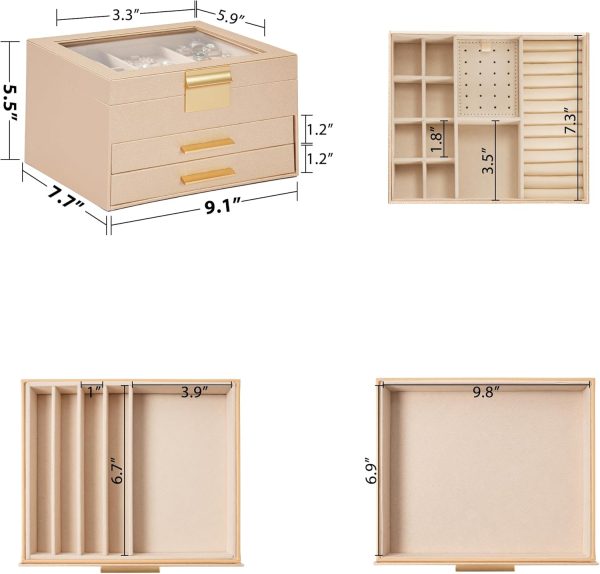 AKOZLIN 3-Tier Jewelry Box with Clear Glass Lid Functional Leather Jewelry - Image 5