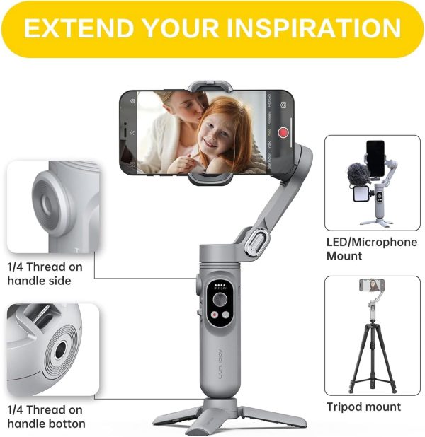 Gimbal Stabilizer for Smartphone w/LED Light Face Tracking Inception - Image 5