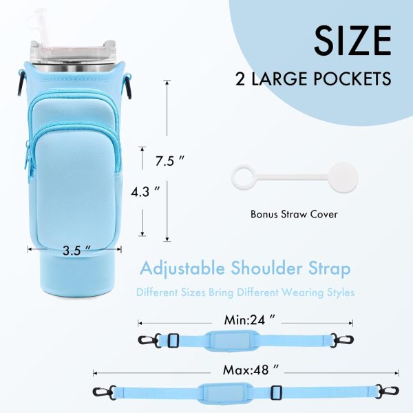 Water Bottle Carrier Bag with Phone Pocket for Stanley Cup 40/30 oz, Water - Image 5