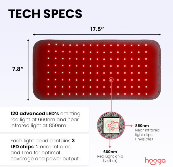 Hooga Red Light Therapy Wrap, Infrared Light Belt with 120 LEDs, Red & - Image 7