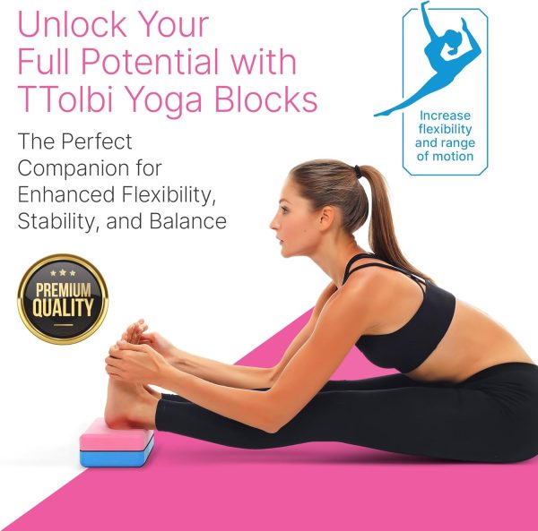 Yoga Blocks 2 Pack Kit with Dance Stretch Band & Guide: Non-Slip EVA Foam - Image 2