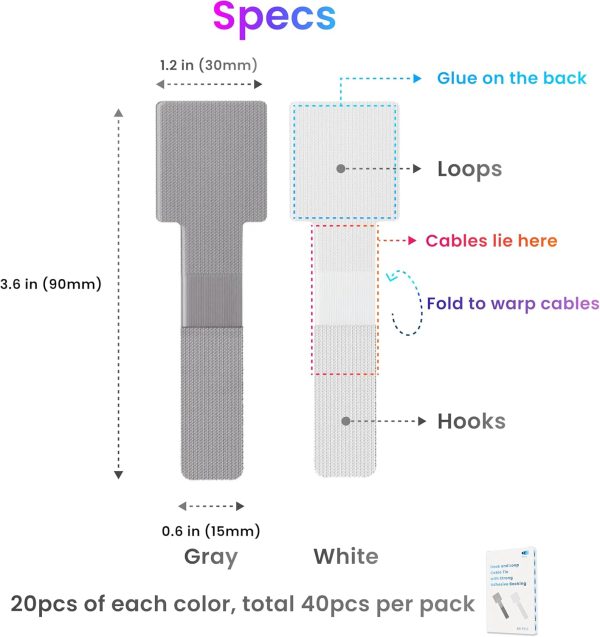 Hook and Loop Cable Ties, Self Adhesive Hook and Loop Cable Straps, - Image 3