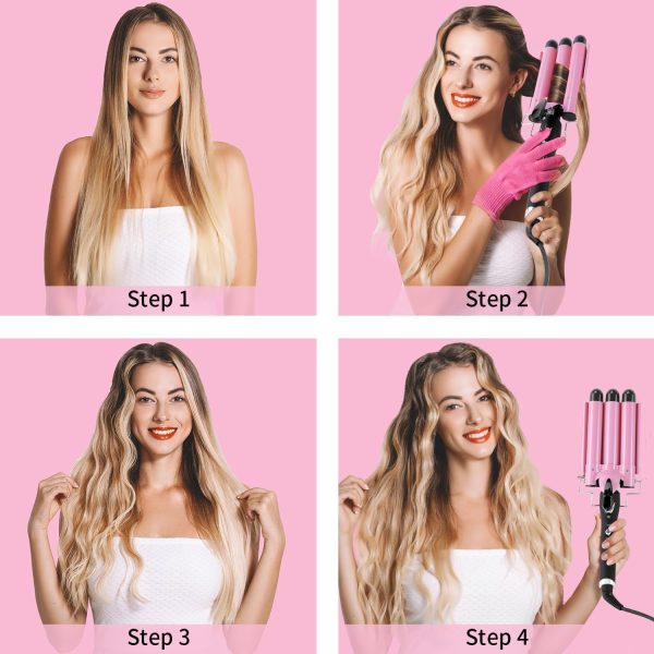 3 Barrel Curling Iron Hair Crimper: Aleath Dual Voltage Three Barrels Hair - Image 3