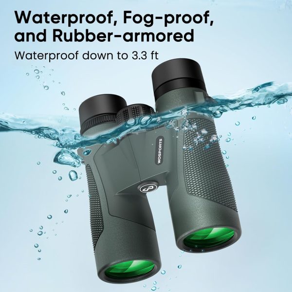 WOSPORTS 10x42 Binoculars for Adults, IP67 Waterproof Binoculars with Clear - Image 3