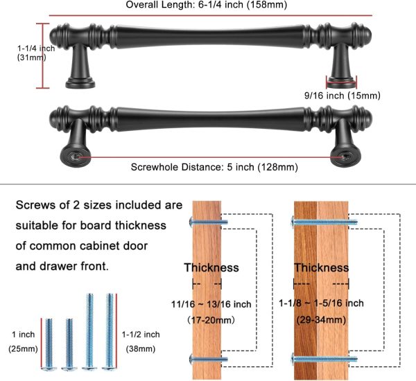 KOOFIZO 20-Pack Classical Cabinet Pull - Black Furniture Handle, 5 Inch - Image 2