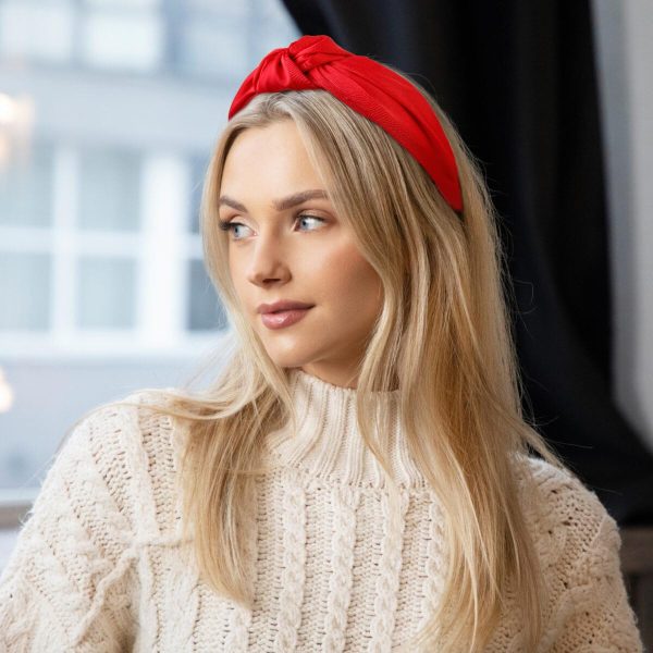 Knotted Headbands for Women Red Headband Non Slip Wide Thick Headband for - Image 4