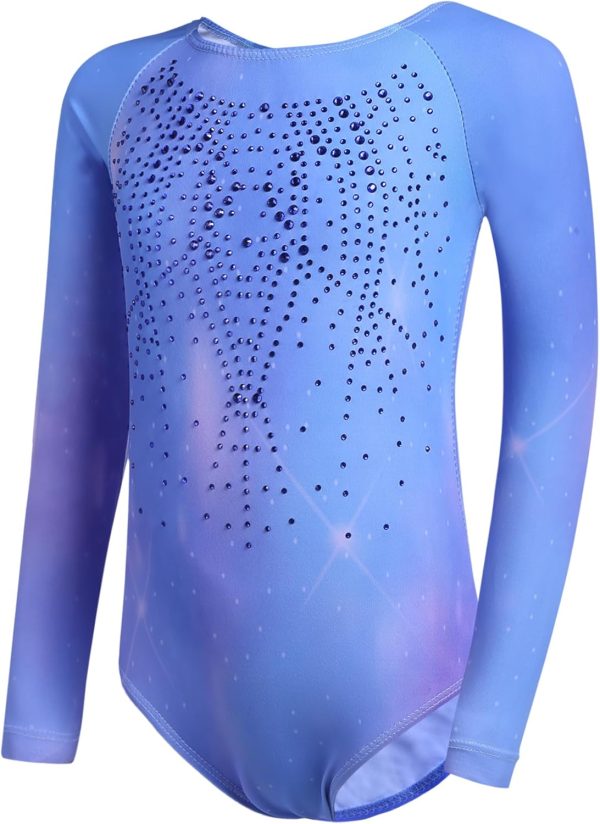Zaclotre Kid Girls Gymnastic Leotard Long Sleeve Color Gradient Sparkly - Image 2
