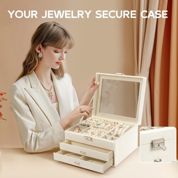 DreamGenius Jewelry Box with Security Latch, 3-Layer Glass Lid Jewelry - Image 4