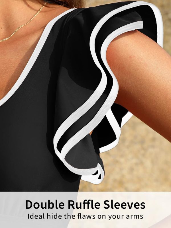 SOCIALA One Piece Swimsuit for Womens Sexy Ruffle U Neck Flounce Ruched - Image 4