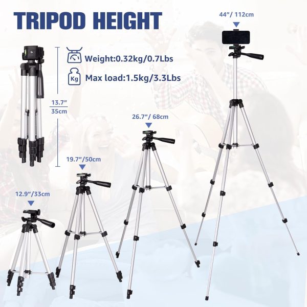 Phone Tripod, Lusweimi 44-inch iPhone Tripod with Phone Holder - Image 2