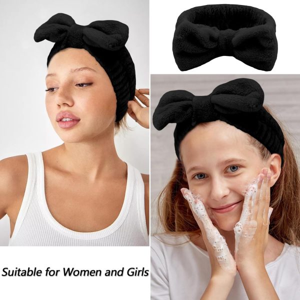 VELSCRUN 6 Pack Spa Headbands Set - Black Sponge Hair Bands with Bow Tie - Image 5