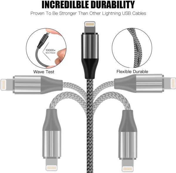 iPhone Charger Cable (3 Pack 10 Foot), [MFi Certified] 10 Feet Nylon - Image 6