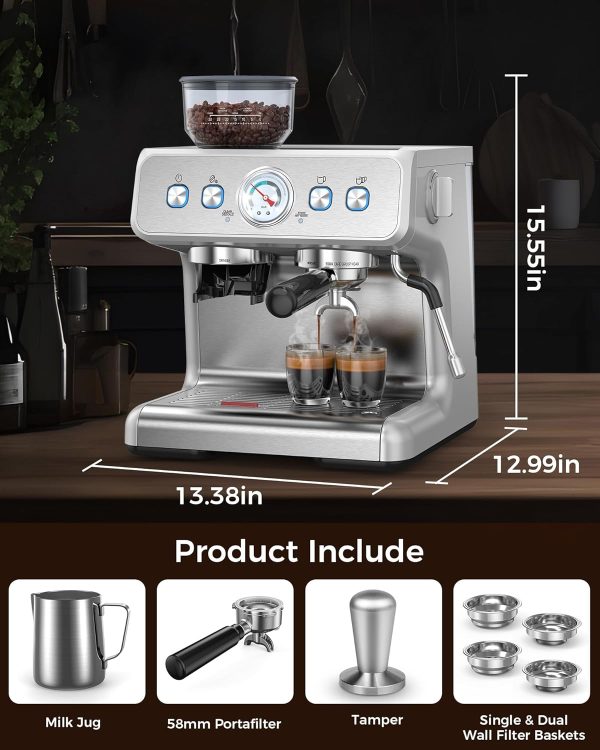 COWSAR Espresso Machine 15 Bar, Semi-Automatic Espresso Maker with Bean - Image 6