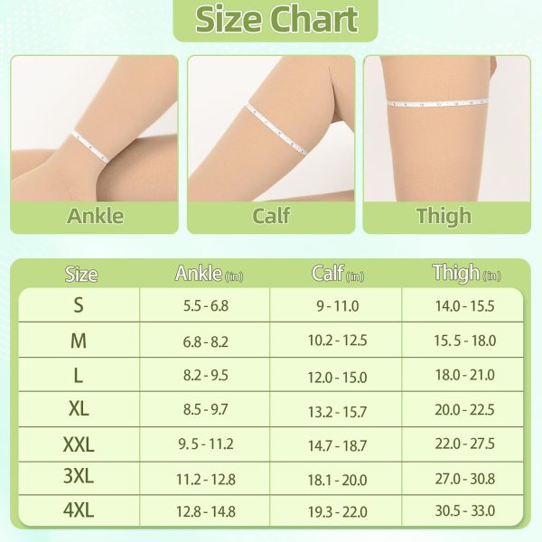 Compression Pantyhose for Women & Men, 2 Pairs 15-20mmHg Medical Graduated - Image 2