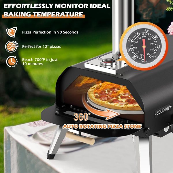 Sounday Pellet Pizza Oven Outdoor, 12" Outdoor Pizza Oven with 360°Auto - Image 3