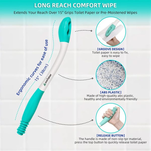 Toilet Aids Wiping Long Reach （2 Pack） Comfort Wipe Wand Bottom Buddy - Image 3