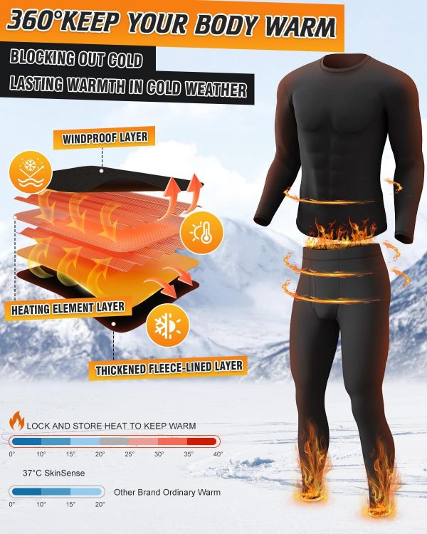 CL convallaria Long Johns Thermal Underwear for Men Soft Fleece Lined Base - Image 3